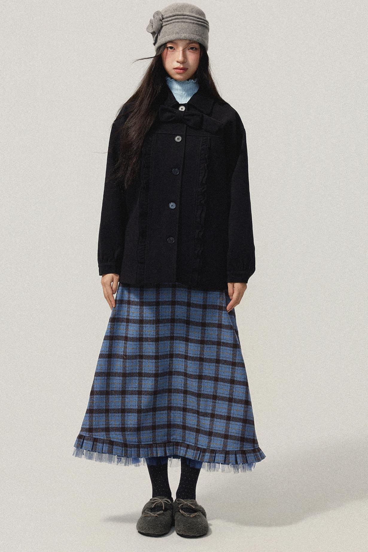 Black Wool Bow Midi Coat