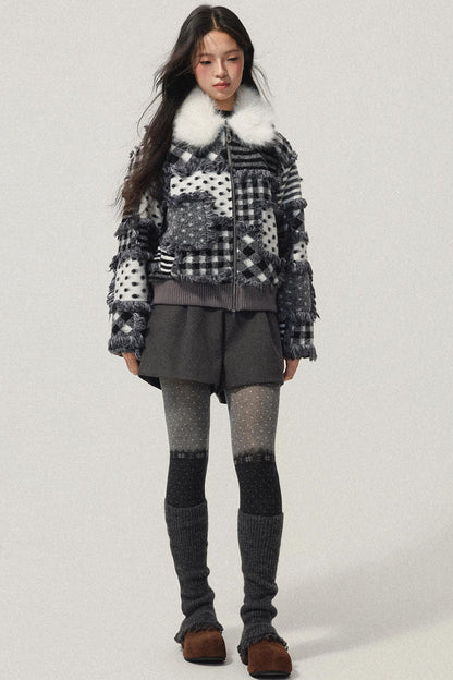 Gray Polka Dot Lambswool Coat