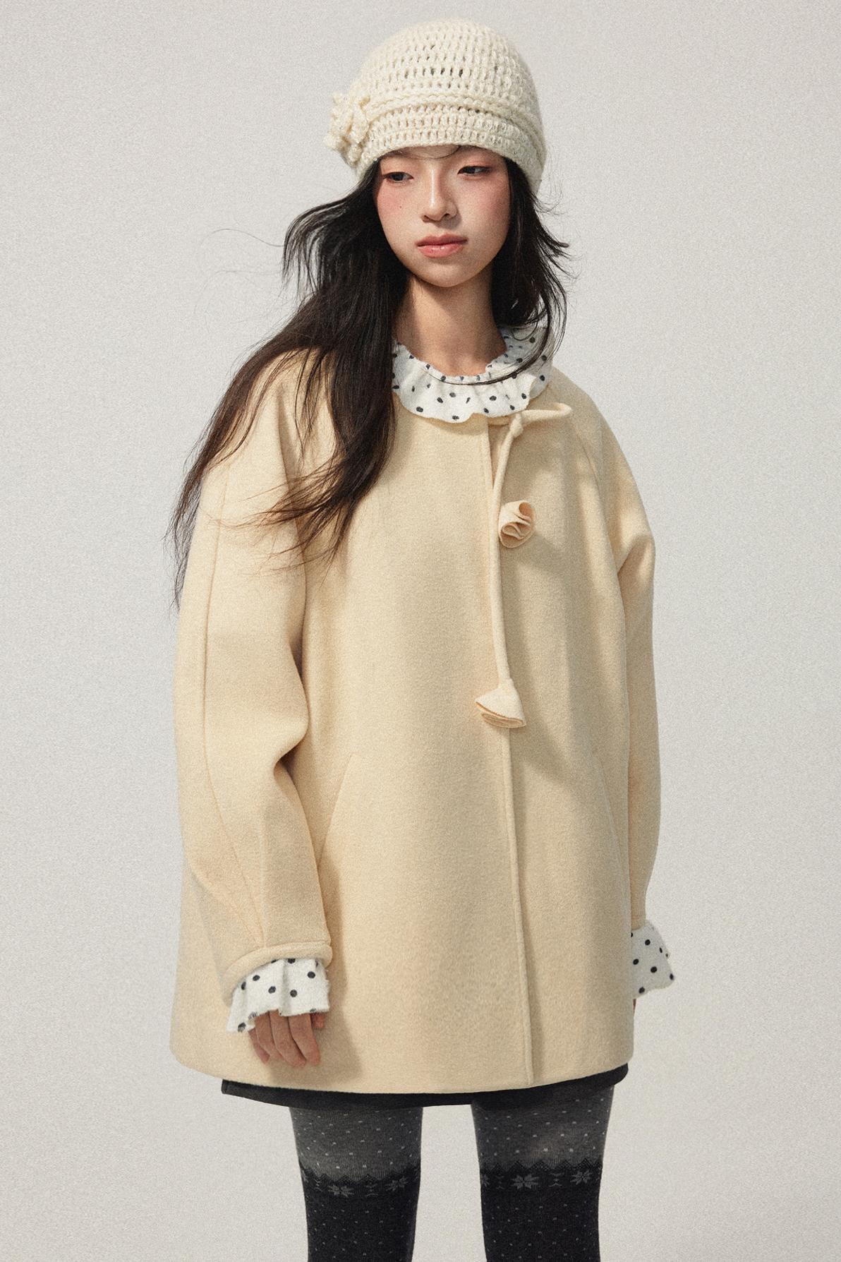 Pale Yellow Collarless Wool Coat