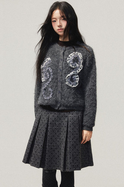 Grey Plaid Polka Dot Sweater