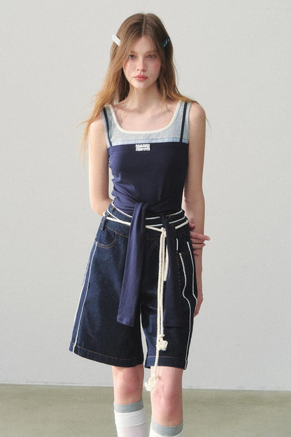 Vintage Dot Lace Denim Pants