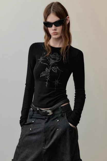 Hand-Painted Rose Knit Top