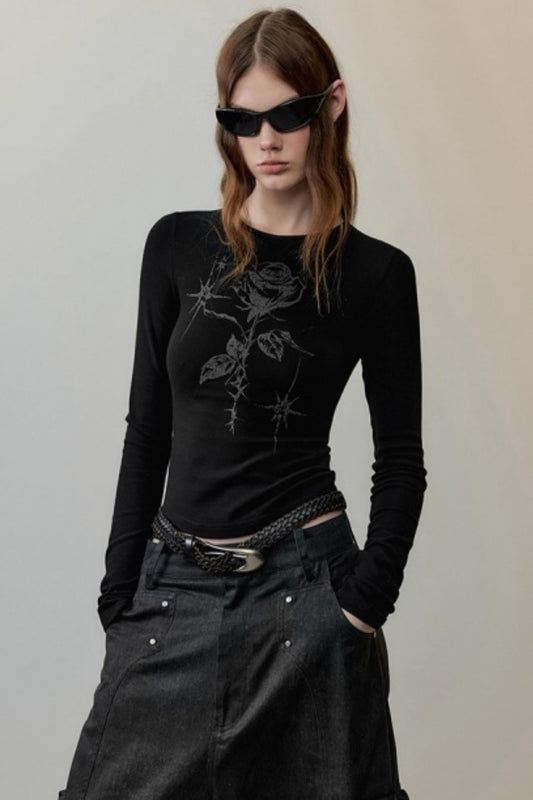 Hand-Painted Rose Knit Top