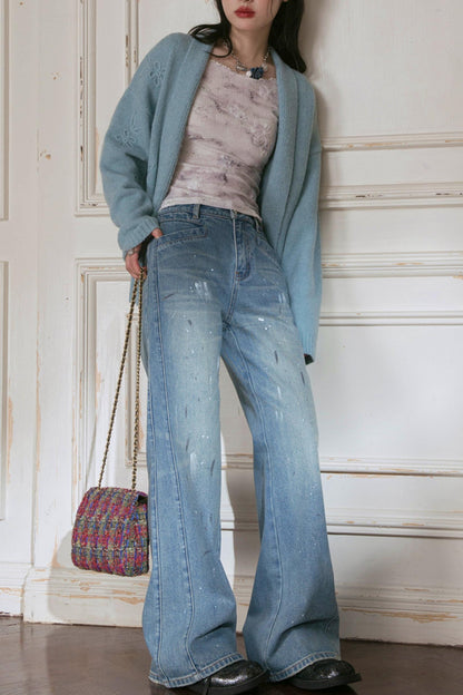 Sky Geometric Straight Jeans