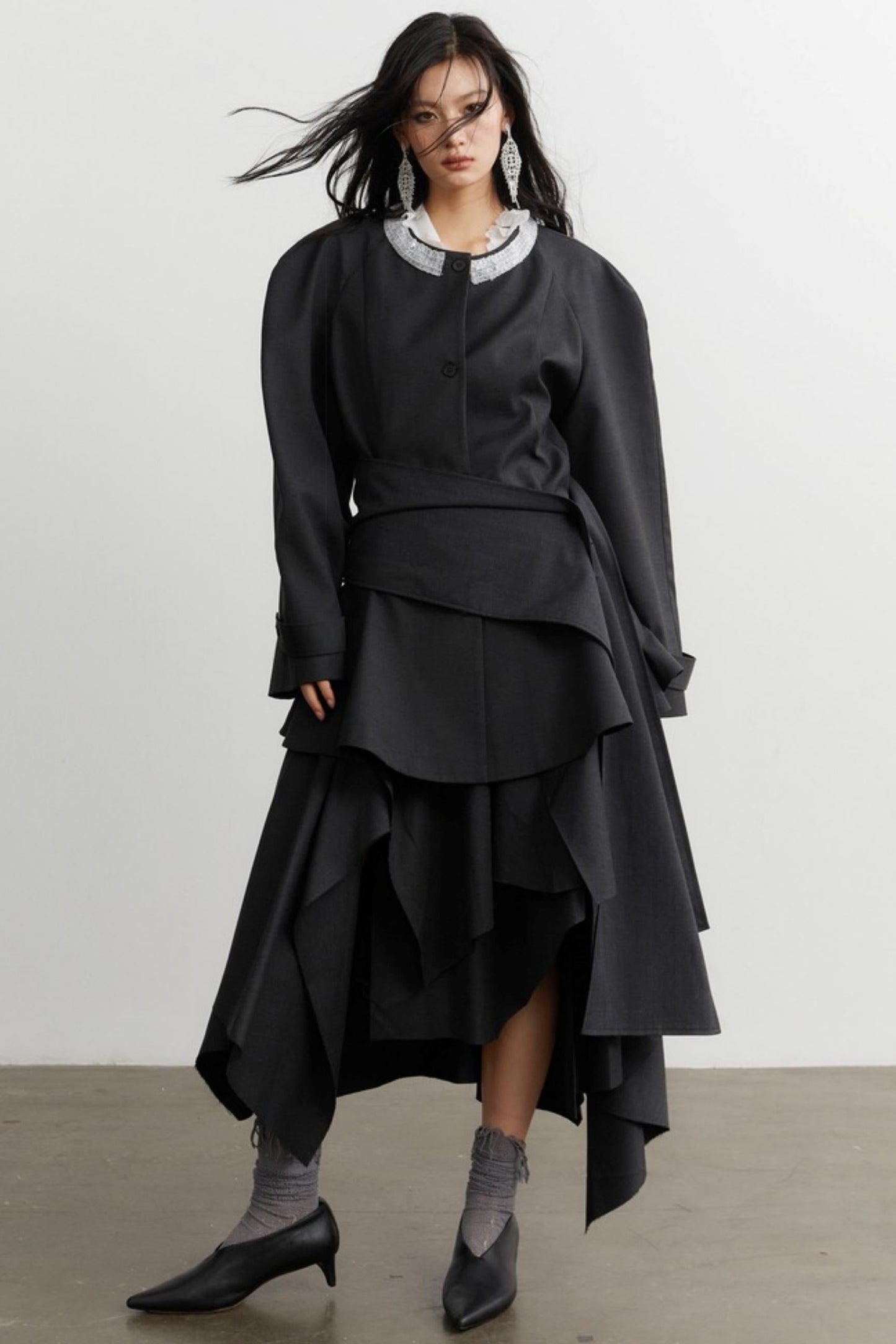 Celebrity Ruffled Gray Blazer