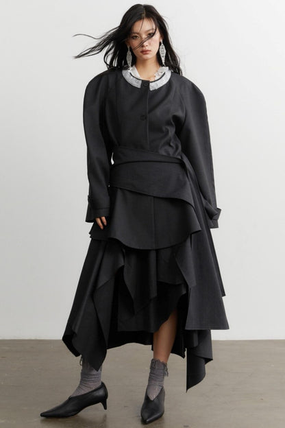 Celebrity Ruffled Gray Blazer