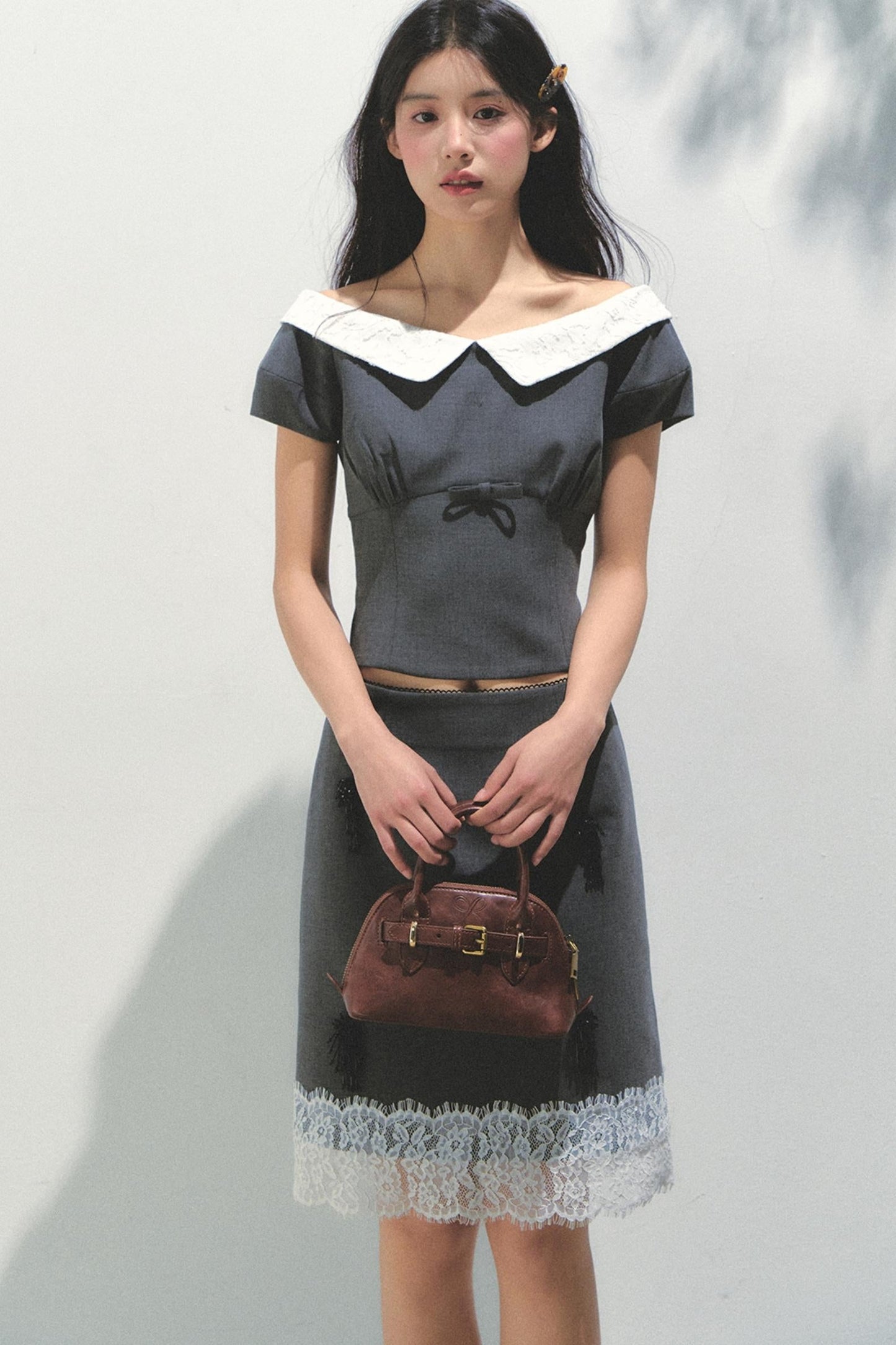 Beaded Princess Sleeve Top Skirt Set-Up