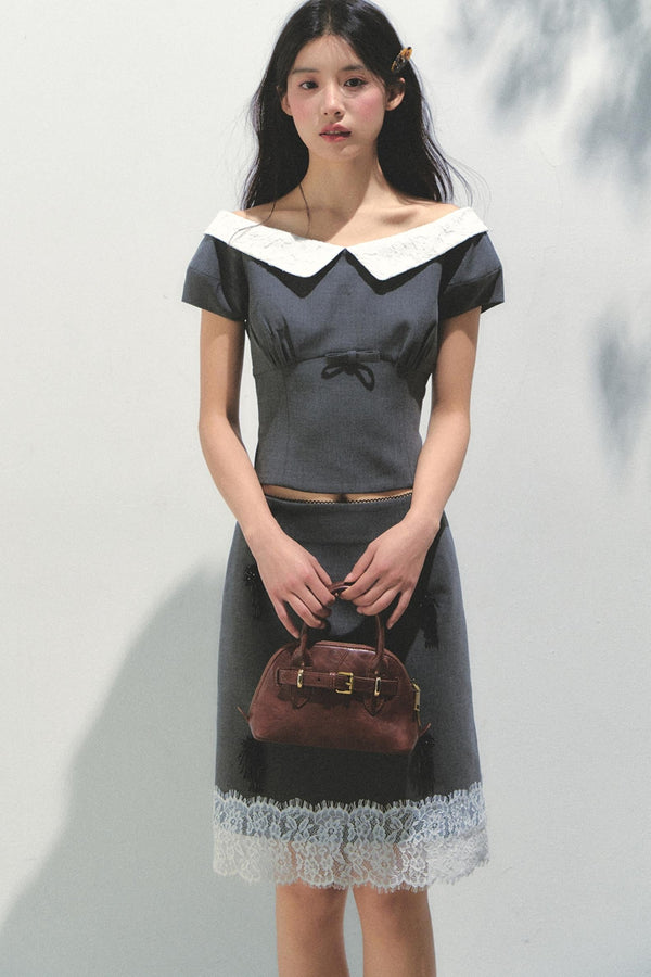 Beaded Princess Sleeve Top Skirt Set-Up