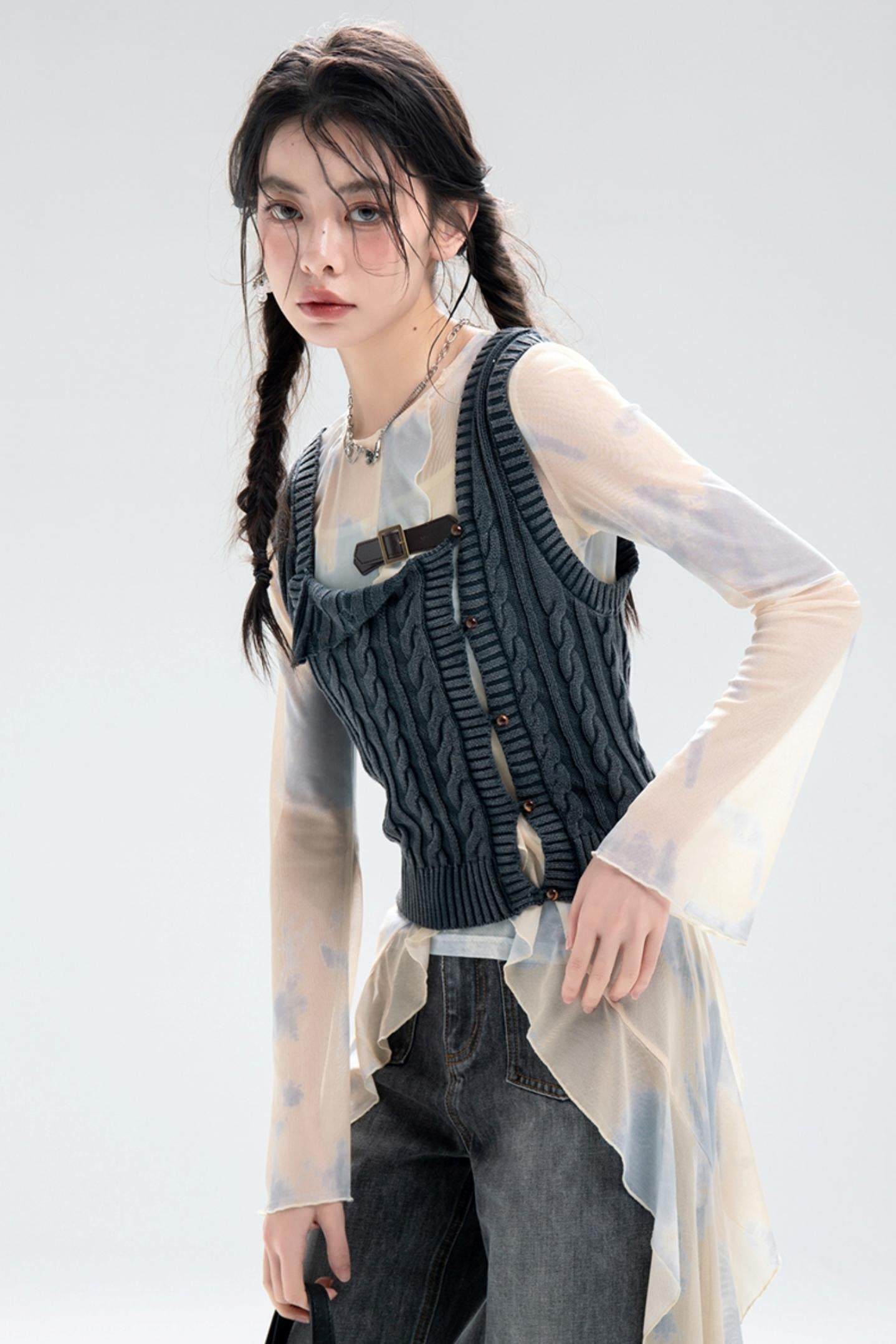 Distressed Wash Layered Wool Vest