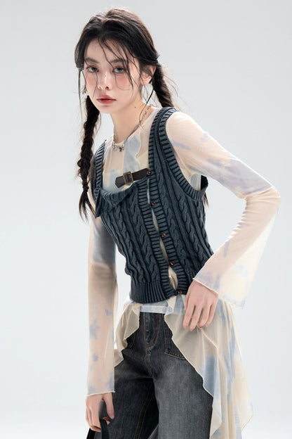 Distressed Wash Layered Wool Vest