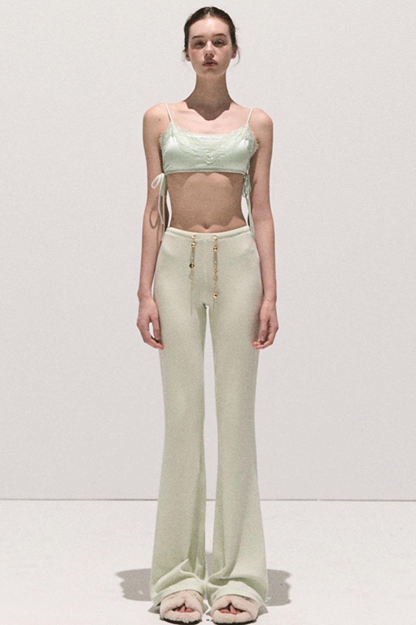 Basic Lace Paneled Stretch Suspender Satin Top