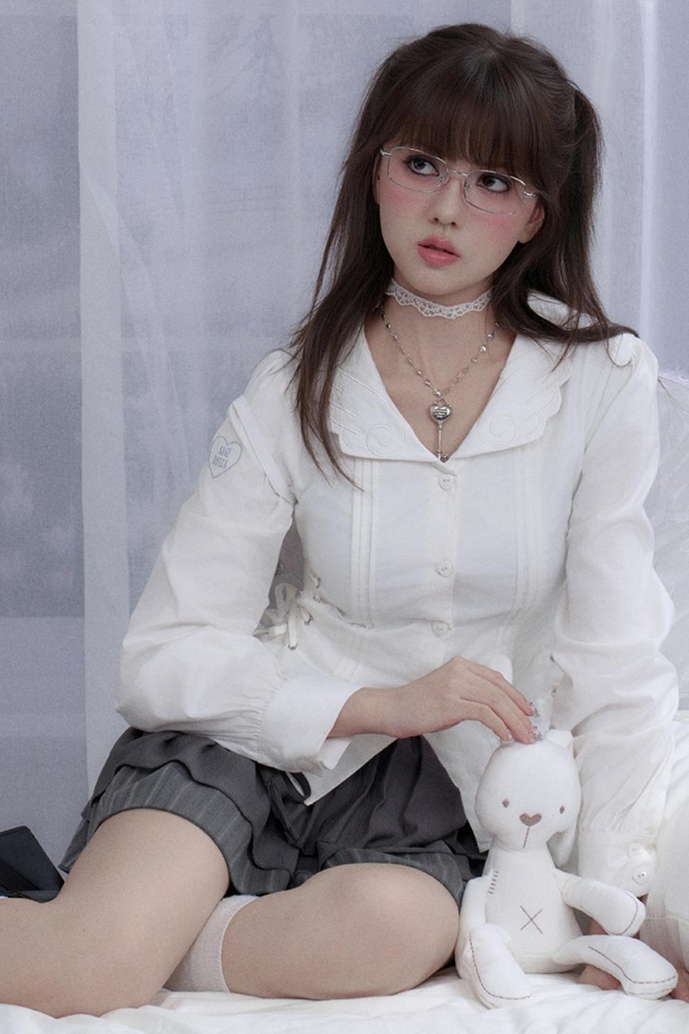 White Waist Lace Shirt Set-Up