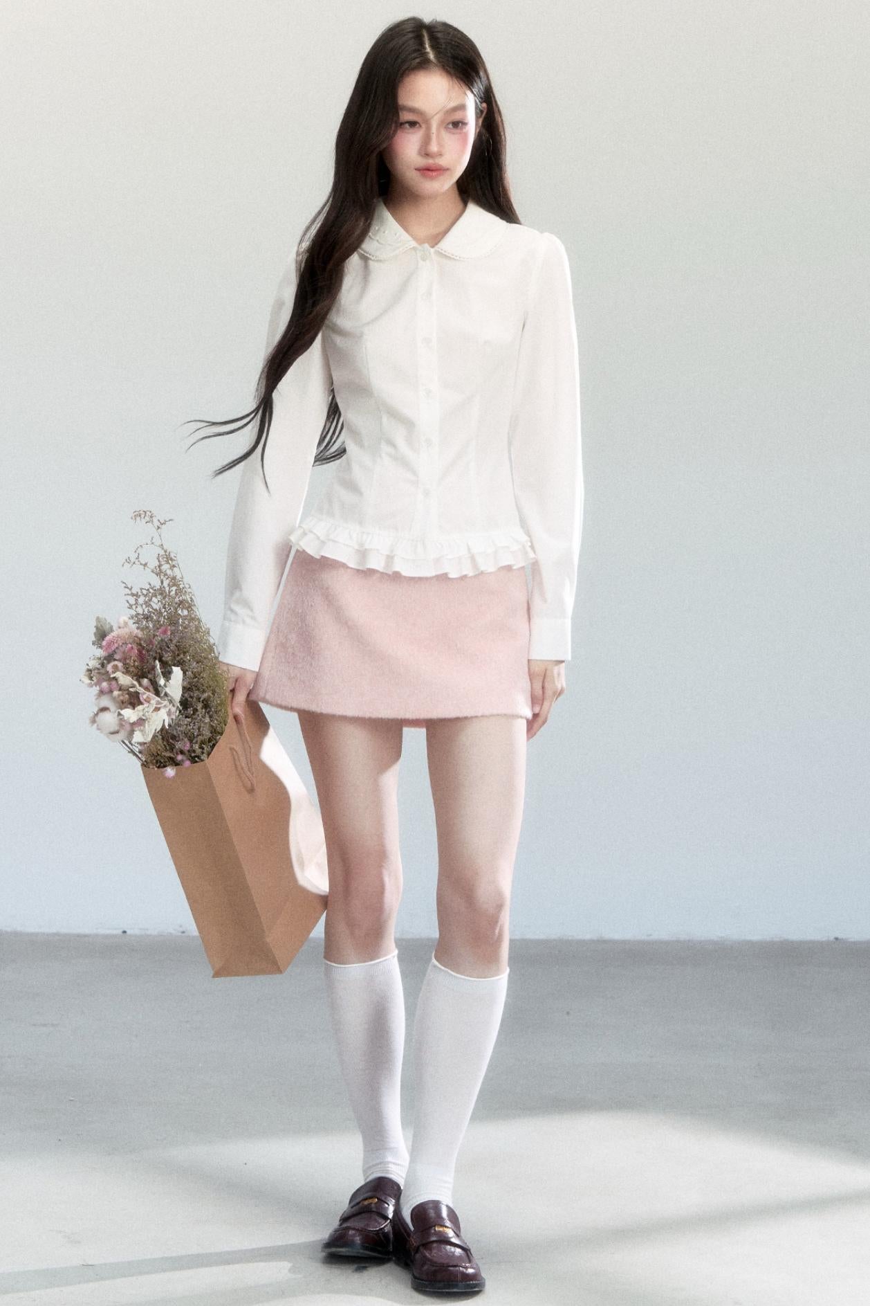 Pink Woolen A-Line Skirt