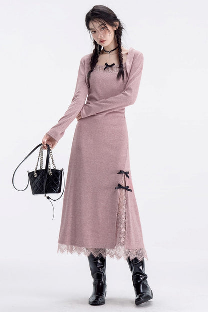 Peach Pink Elegant Knitwear Dress