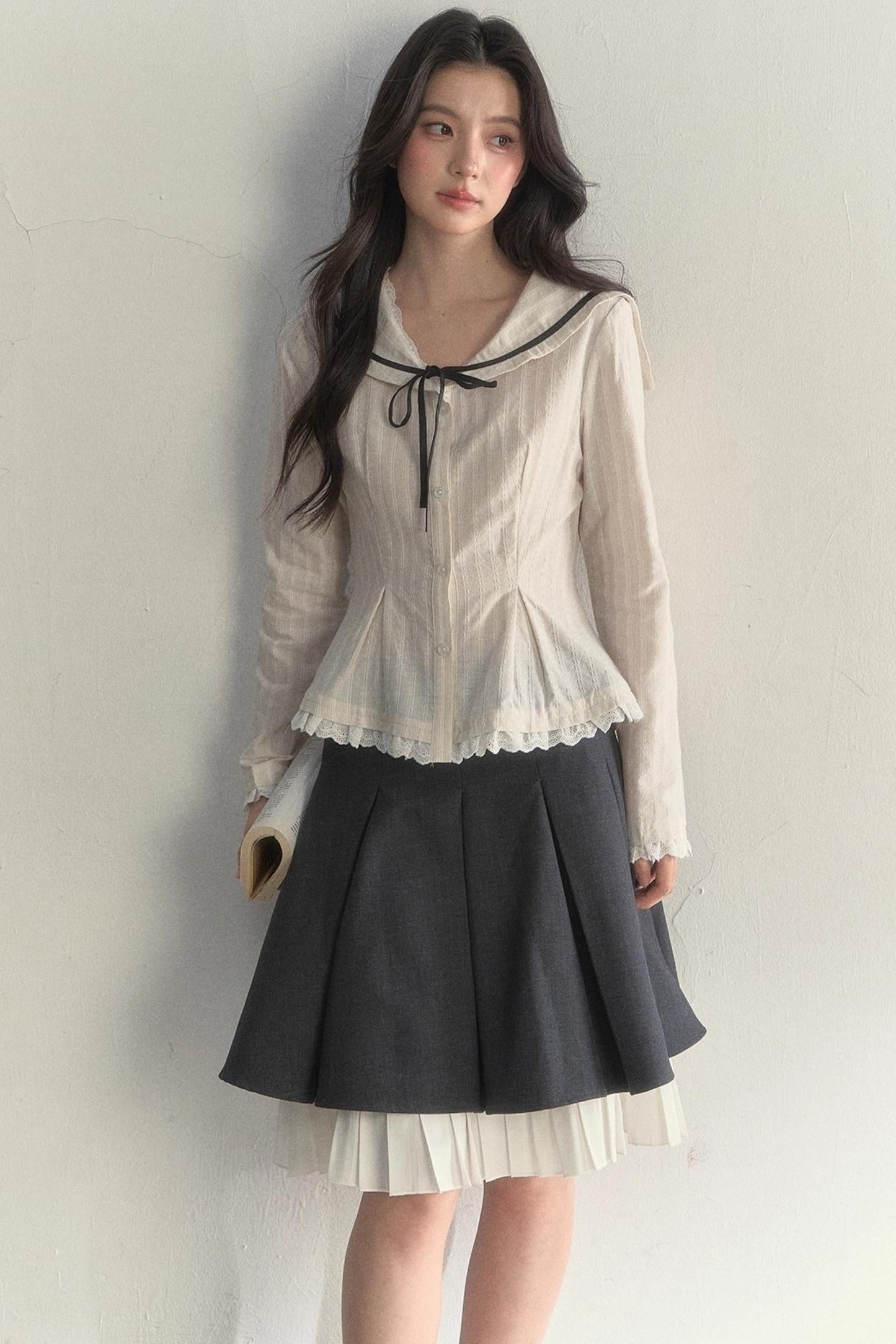 Texture Long Sleeve Waist Shirt Set-Up