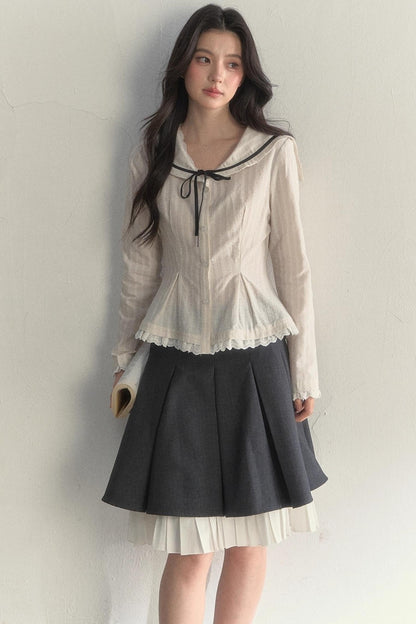 Texture Long Sleeve Waist Shirt Set-Up