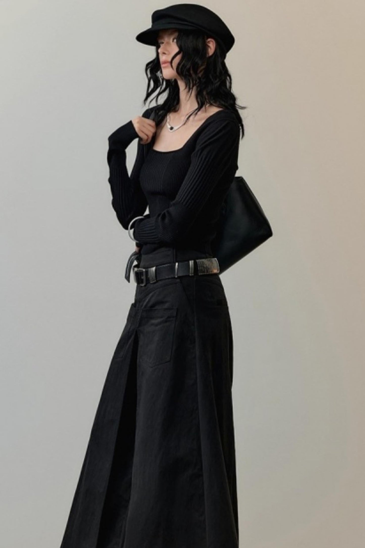 Patchwork Square Collar Knitted Top