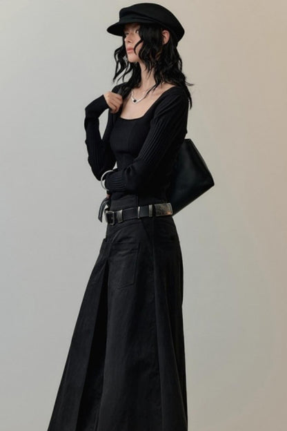 Patchwork Square Collar Knitted Top