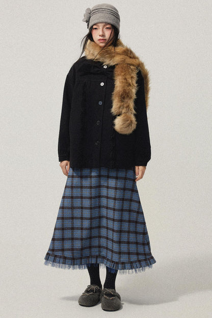 Black Wool Bow Midi Coat