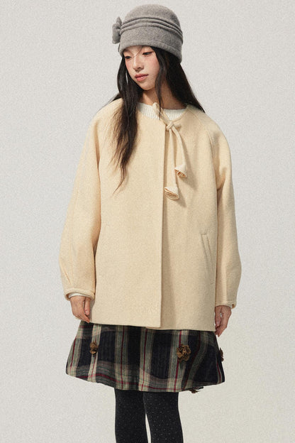 Pale Yellow Collarless Wool Coat