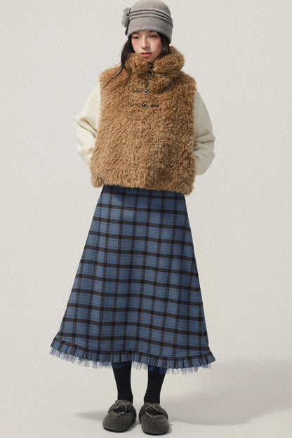 Blue Check Tweed Mermaid Skirt