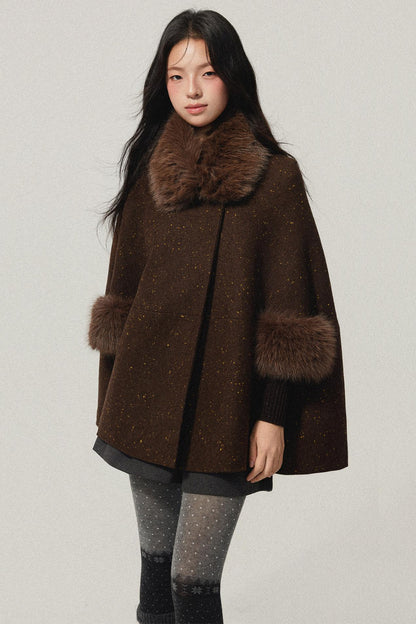 Coffee Wool Cotton Blend Cloak