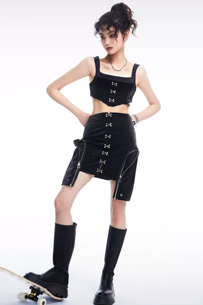 Rivet Metallic Work Skirt