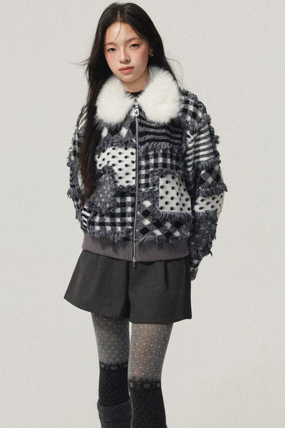 Gray Polka Dot Lambswool Coat