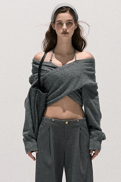 Cross-Waist Cropped Sweater