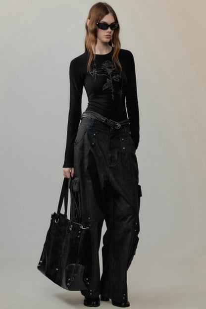 Hand-Painted Rose Knit Top