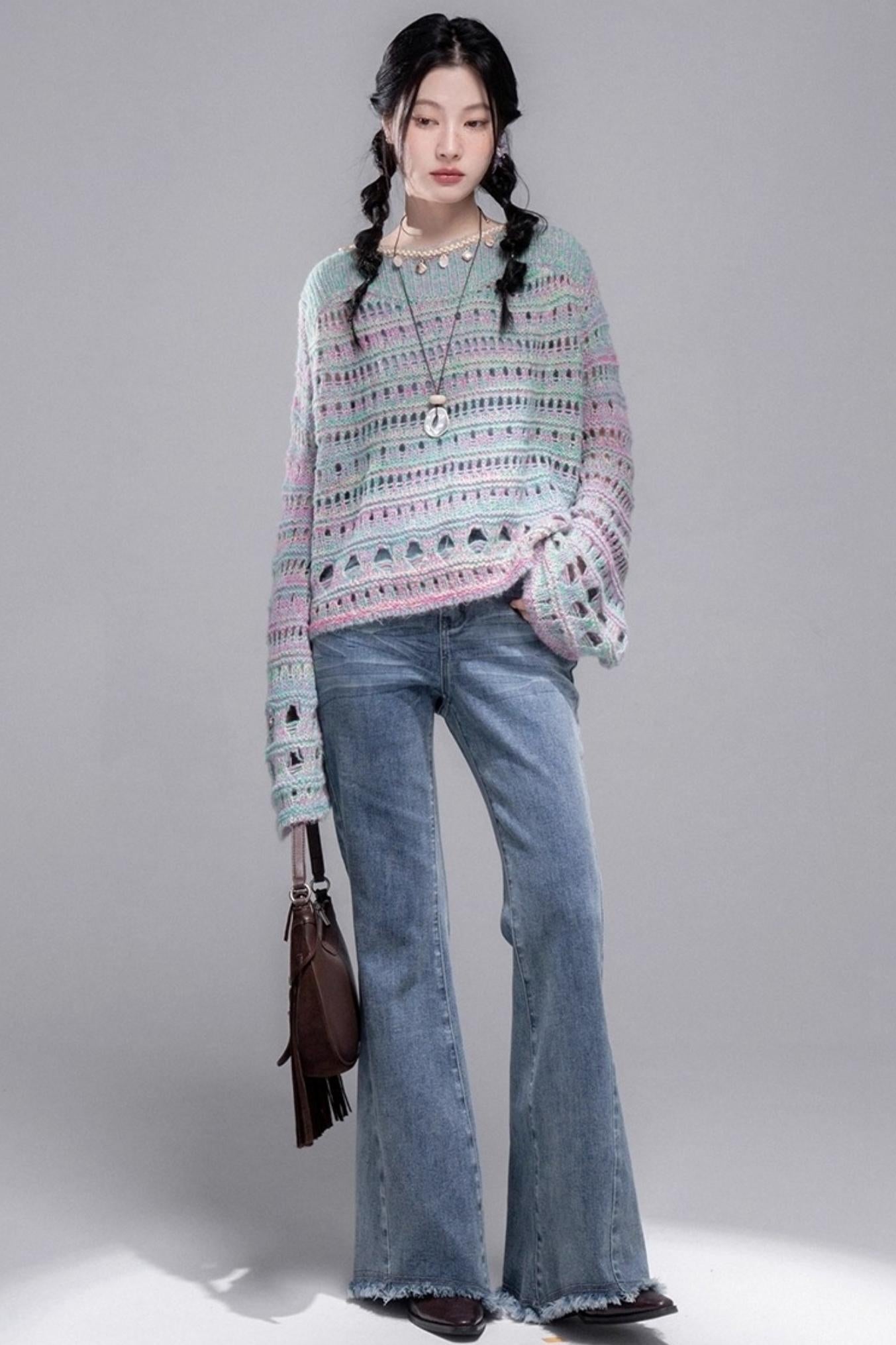 Sea Foam Wool Knit Pullover Top