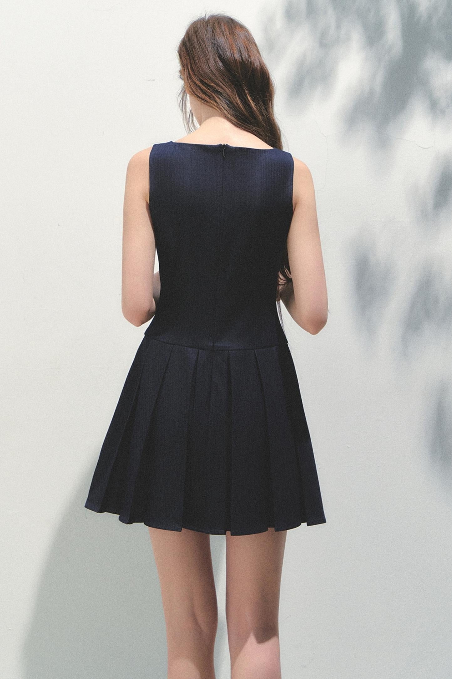 Summer Navy Pleated Dress