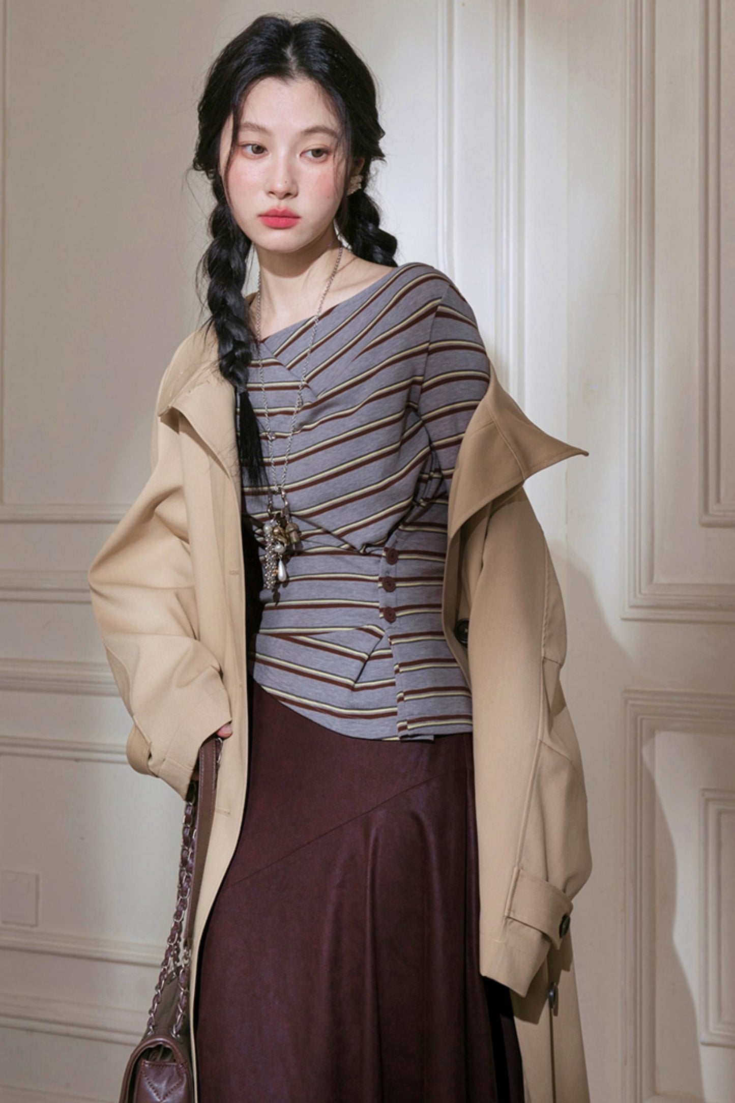 Burgundy Blended Brown Skirt