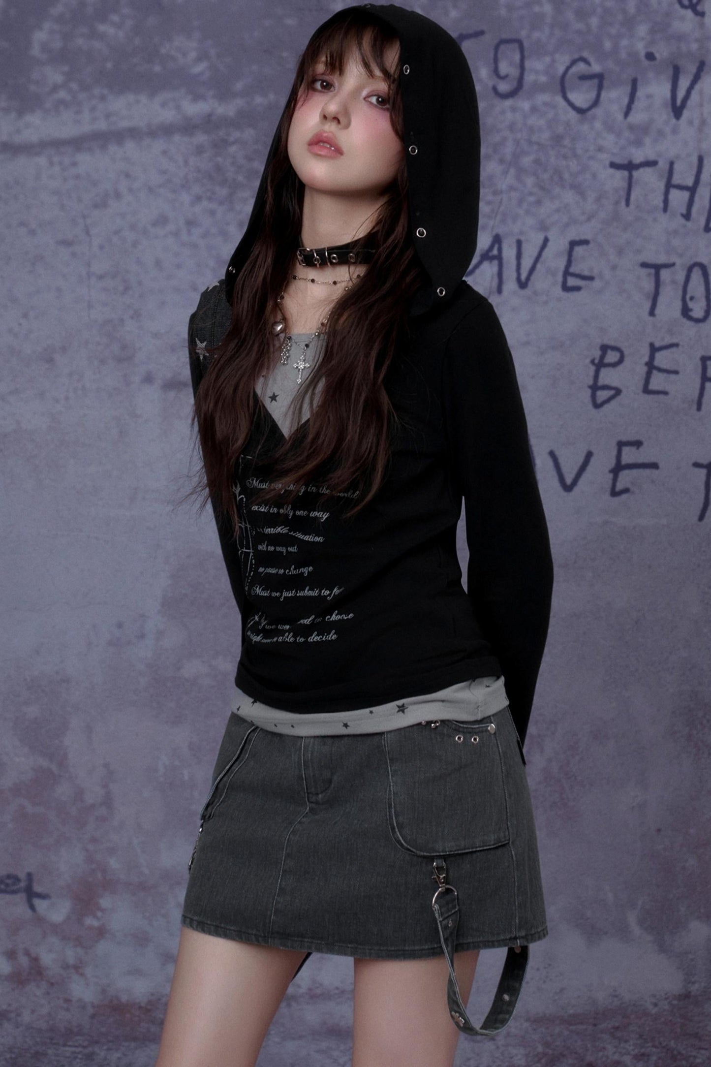 Gothic Hooded Black T-Shirt