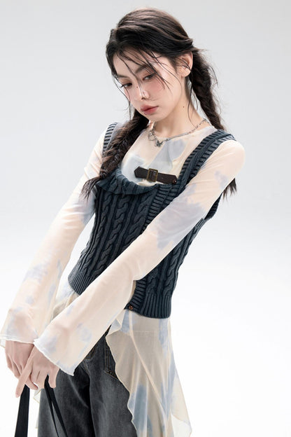 Distressed Wash Layered Wool Vest