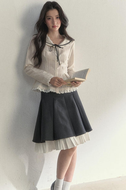 Texture Long Sleeve Waist Shirt Set-Up