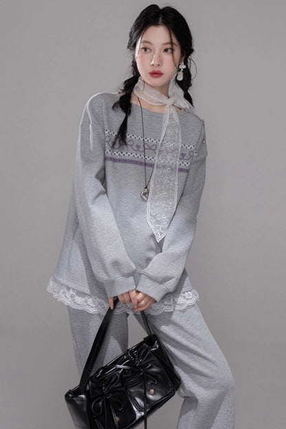 Purple Printed Top & Pants Set