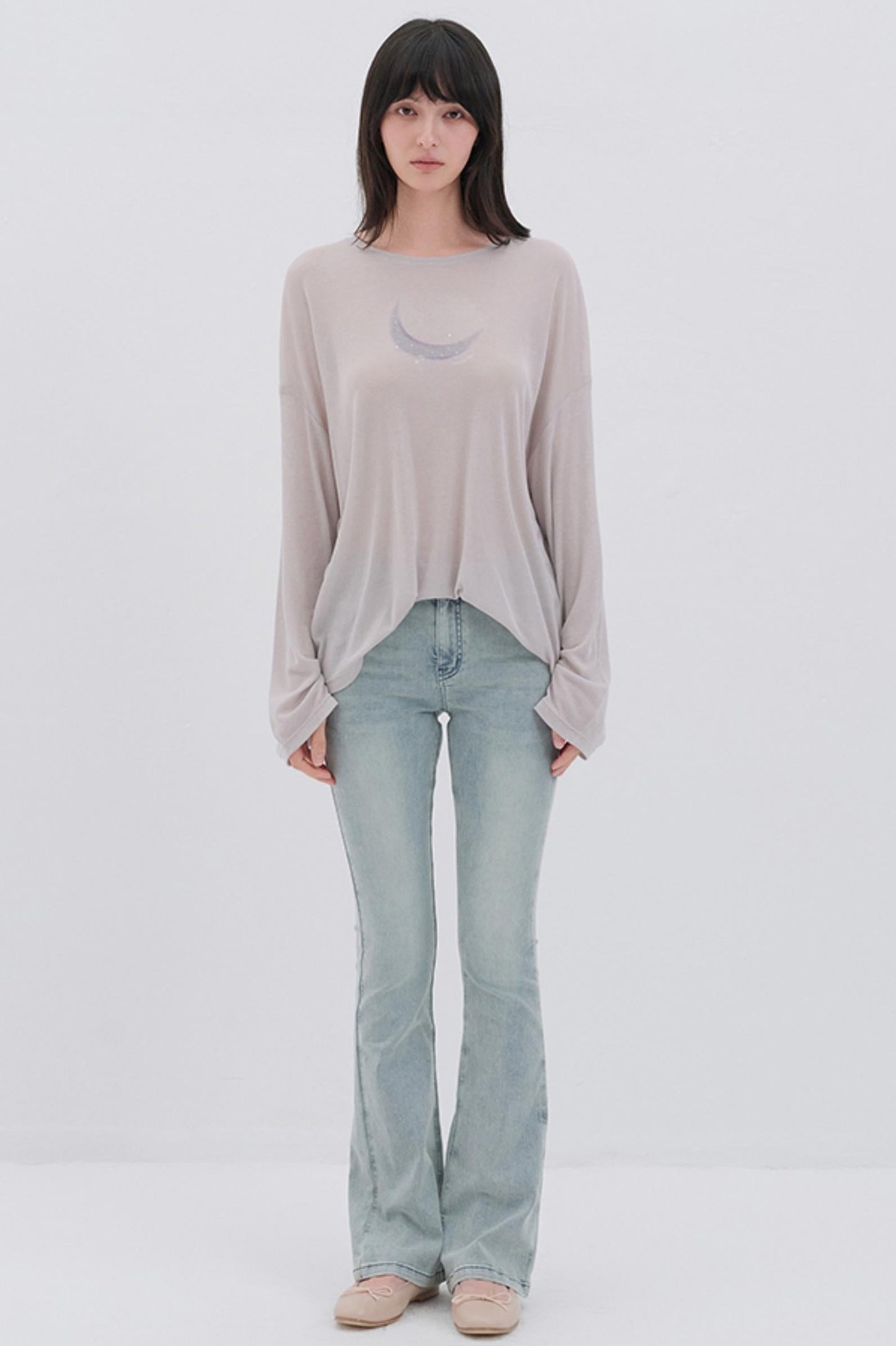 Moon Print Wool Blend Long Sleeves Top