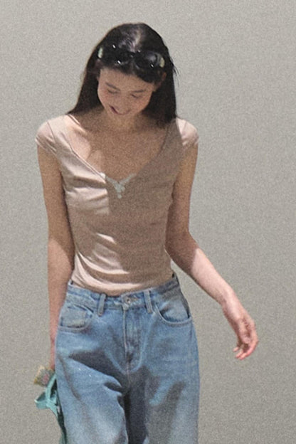 Lace Whisper V-Neck Tee