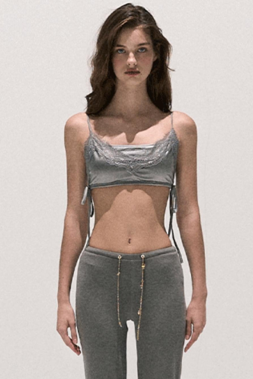 Basic Lace Paneled Stretch Suspender Satin Top