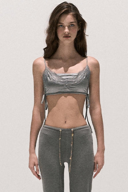 Basic Lace Paneled Stretch Suspender Satin Top