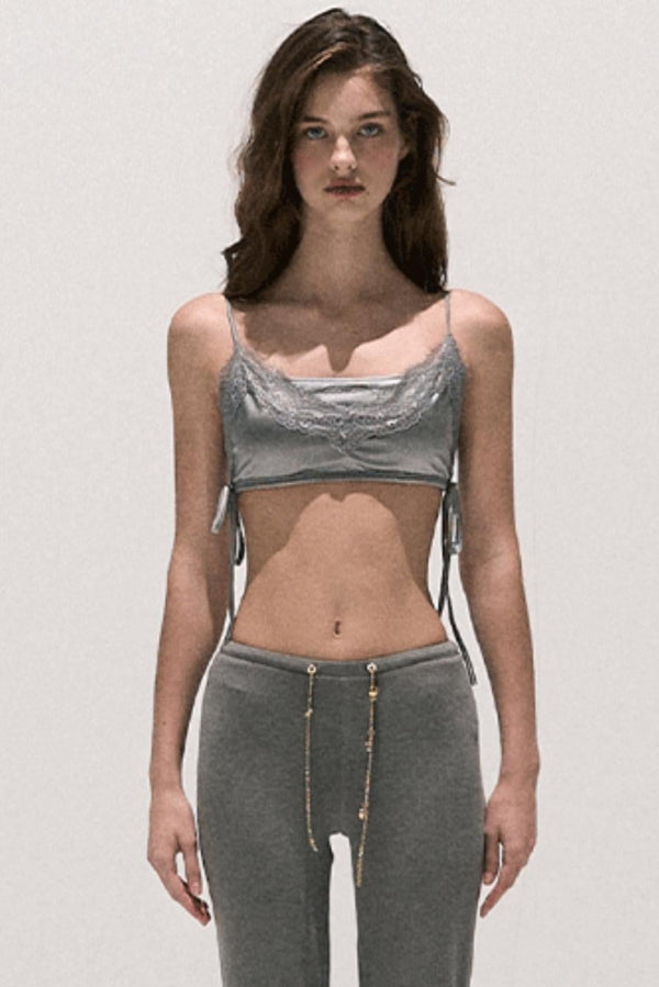 Basic Lace Paneled Stretch Suspender Satin Top