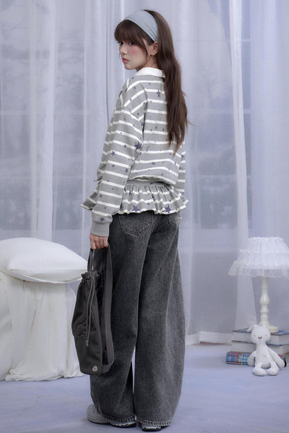 Star Printed Striped Top Set-Up