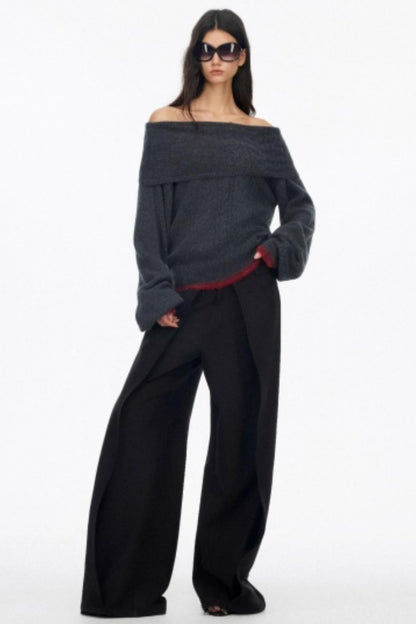 Off-Shoulder Color-Blocked Knit Top