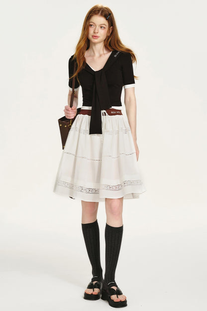 Lace-Panel Bustier Skirt