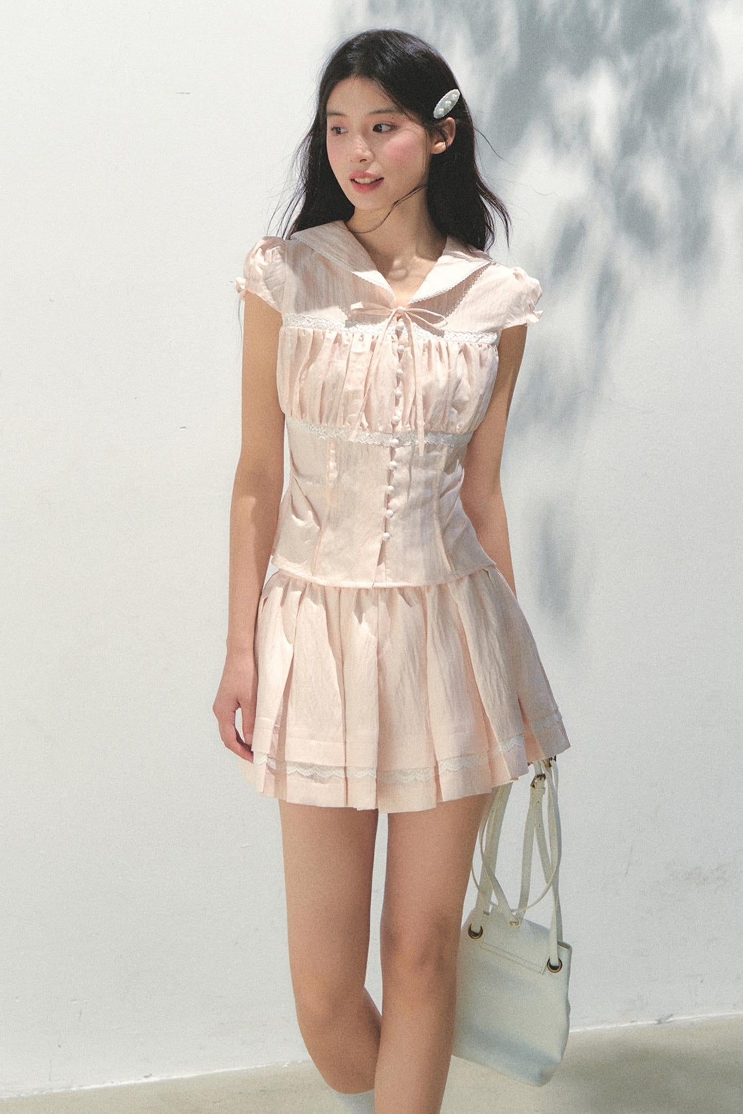 Pink Navy Top Skirt Set-Up