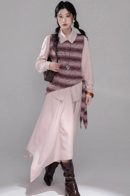 Berry Purple Chimney Collar Shirt Set-Up