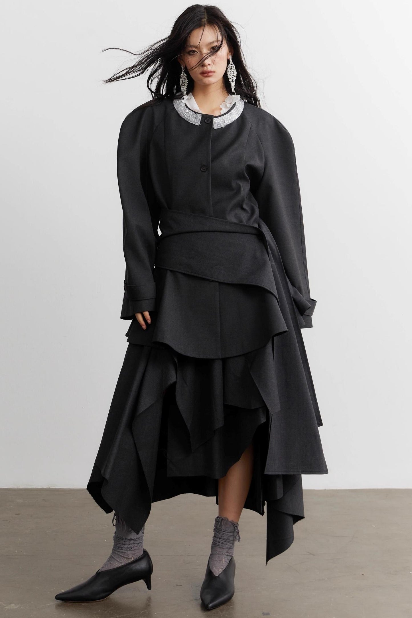 Celebrity Ruffled Gray Blazer