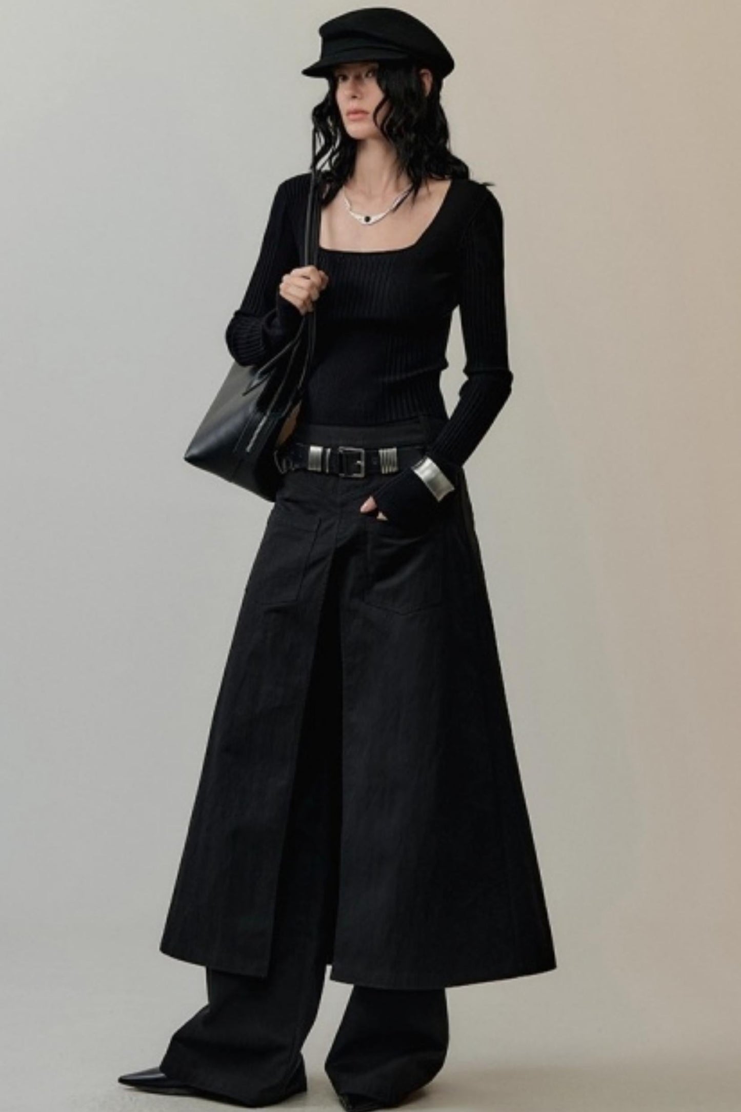 Patchwork Square Collar Knitted Top