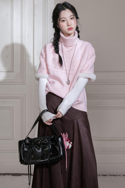 Velvet Bat Sleeve Knitted Sweater Set